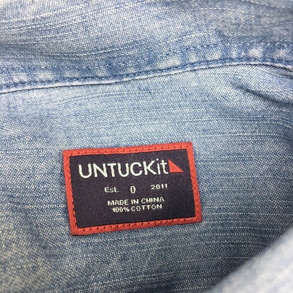 New UNTUCKit Women's Cotton Chambray Shirt Button Up Denim Alleanza size 0 - Picture 3 of 8